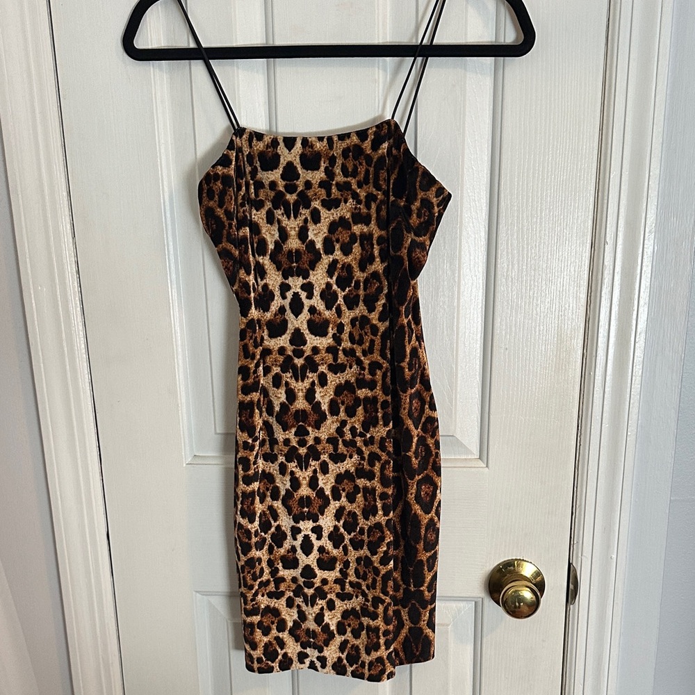 Aqua Brown Leopard Print Mini Dress
